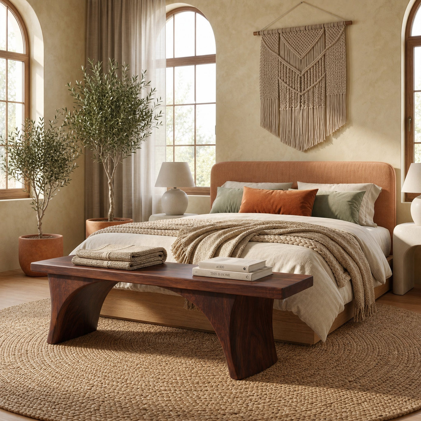 Organic Sculptural Bench With Curved Open Storage Base For Entryway And Living Room - product view 7