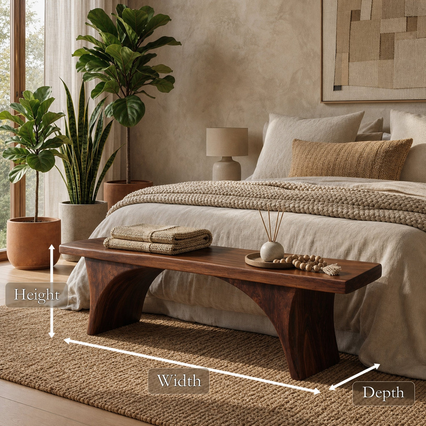 Organic Sculptural Bench With Curved Open Storage Base For Entryway And Living Room - product view 8