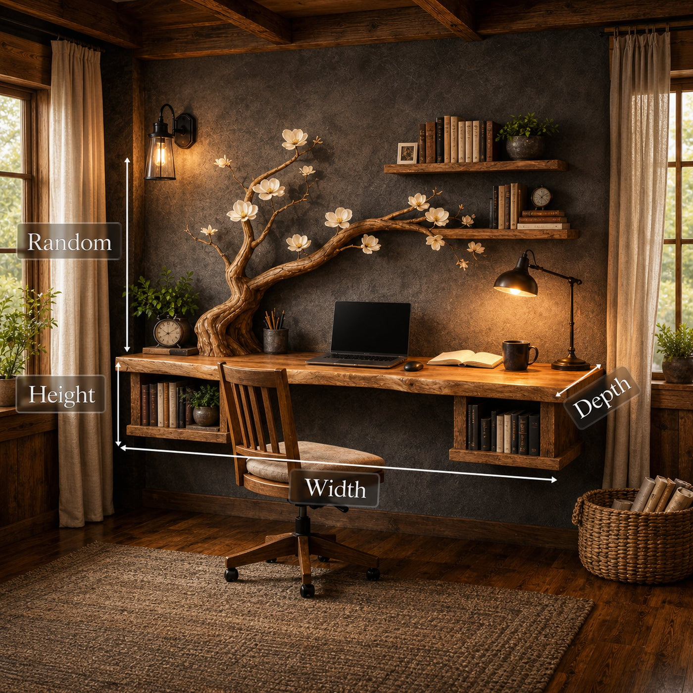 Organic Sculptural Floating Desk With Tree Branch Art For Home Office - product view 6