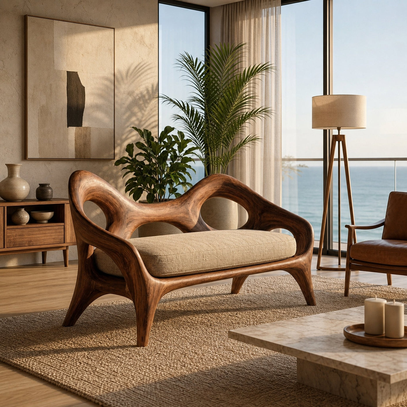 Organic Sculptural Natural Wood Sofa For Statement Hallway - product view 7