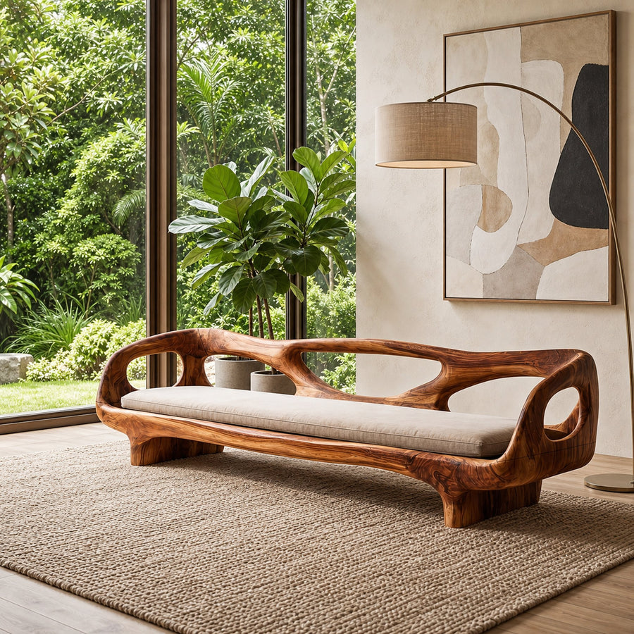 Organic Sculptural Sofa Frame With Curved Open Arm Design For Living Room