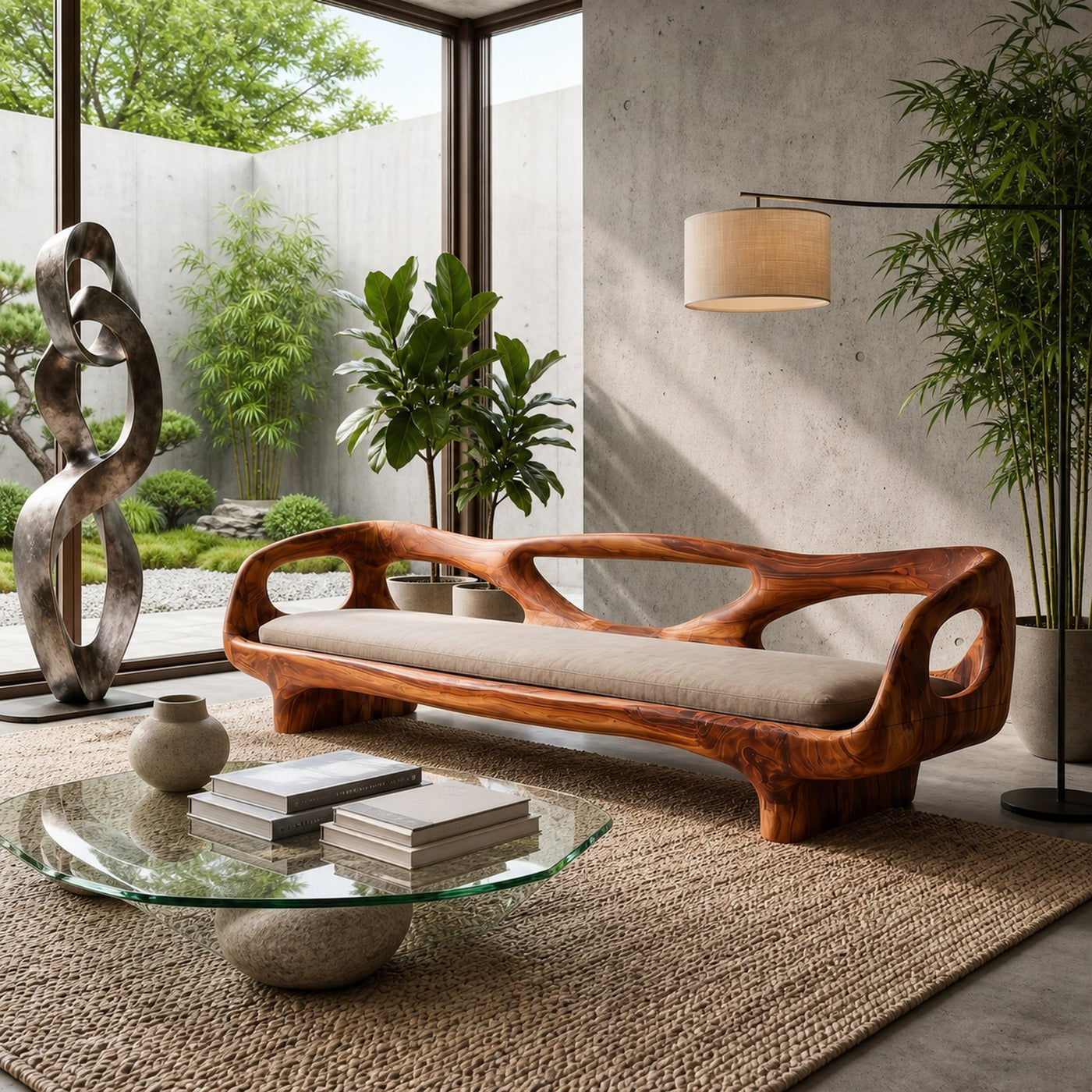 Organic Sculptural Sofa Frame With Curved Open Arm Design For Living Room - product view 6