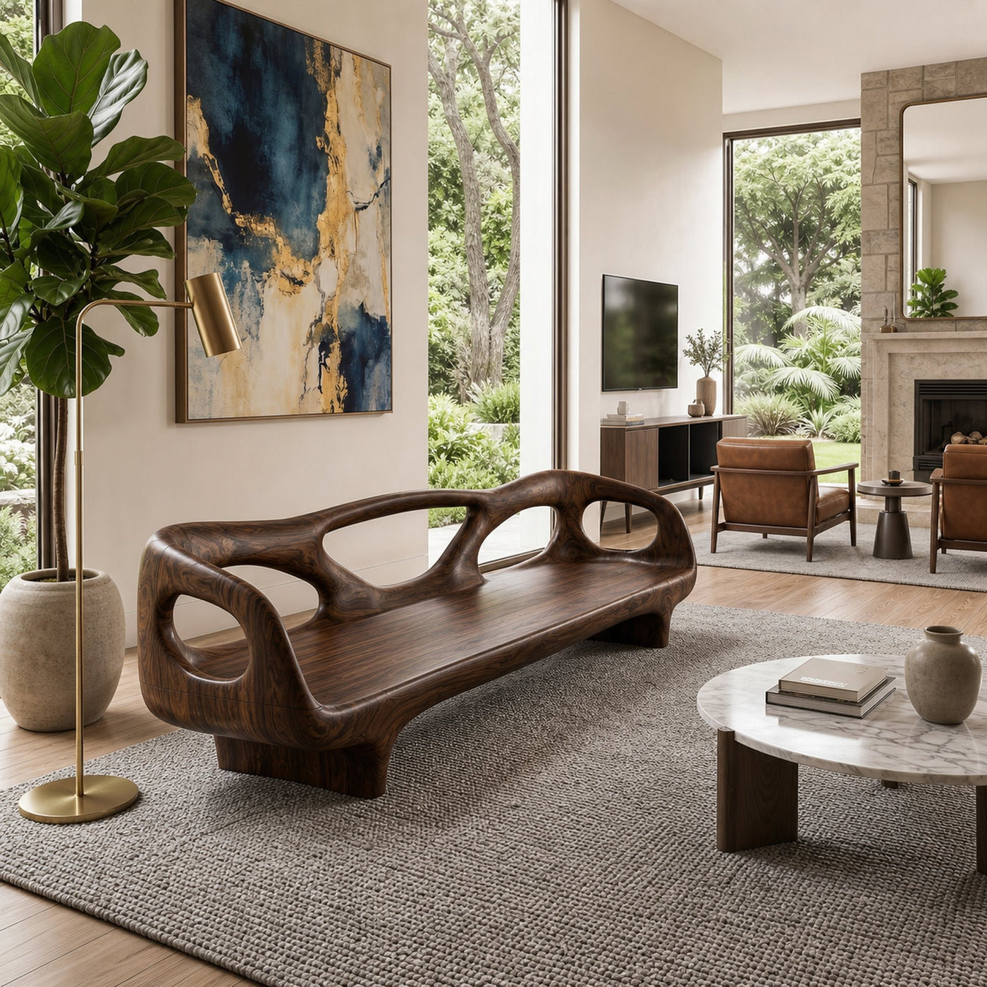 Organic Sculptural Sofa Frame With Curved Open Arm Design For Living Room - product view 7