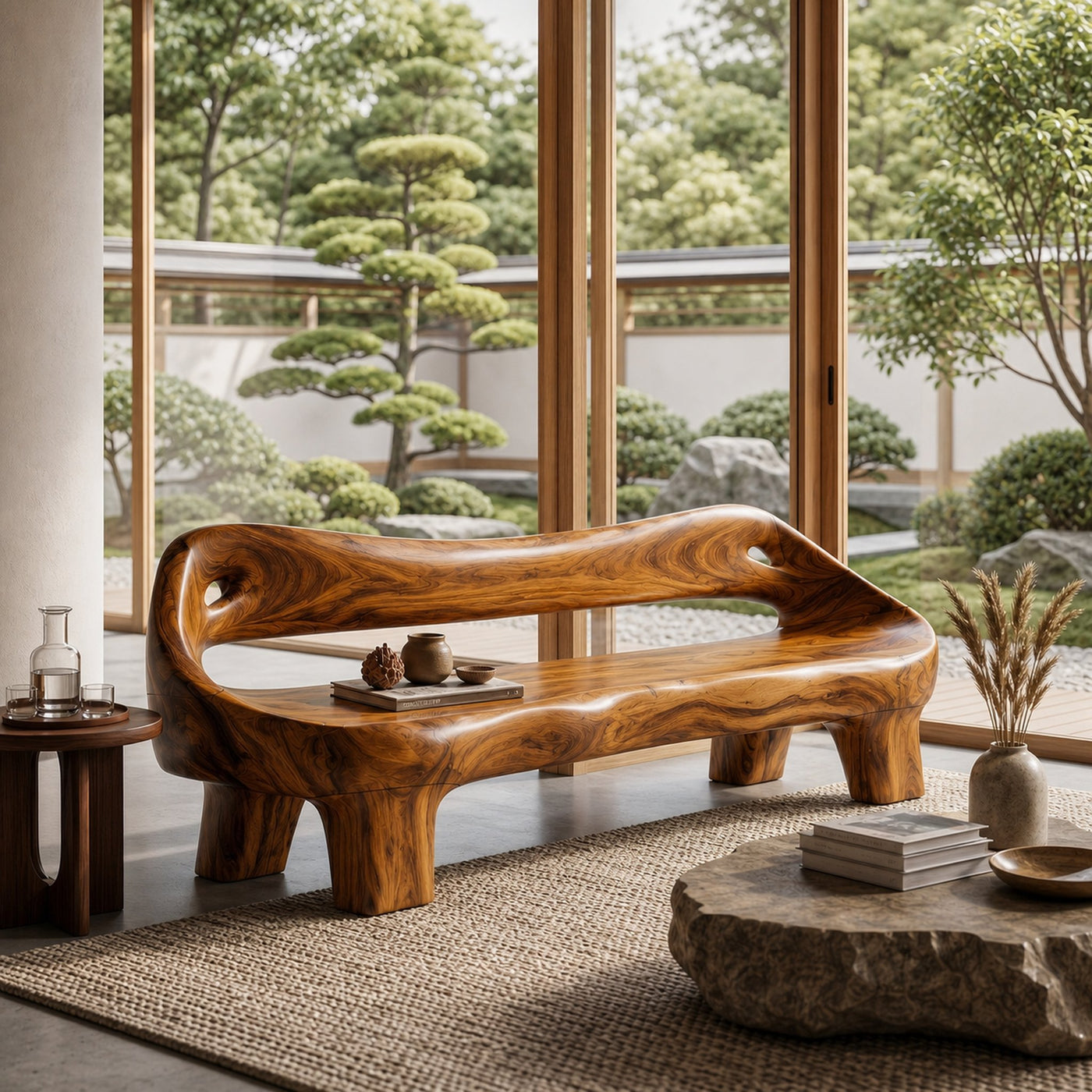Organic Sculptural Sofa Frame With Curved Solid Wood Design For Living Room
