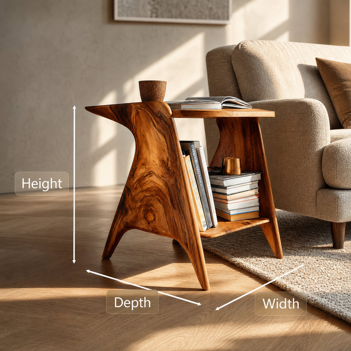 Organic Side Table With Shelf For Living Room Decor - product view 6