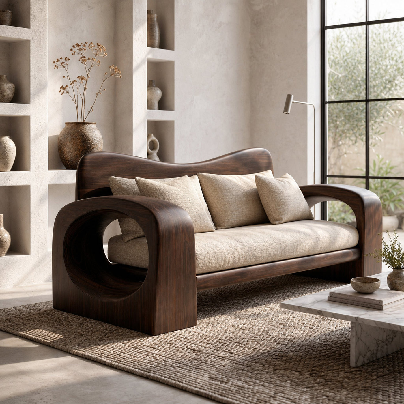 Organic Sofa Frame With Handcrafted Solid Wood Structure For Living Room