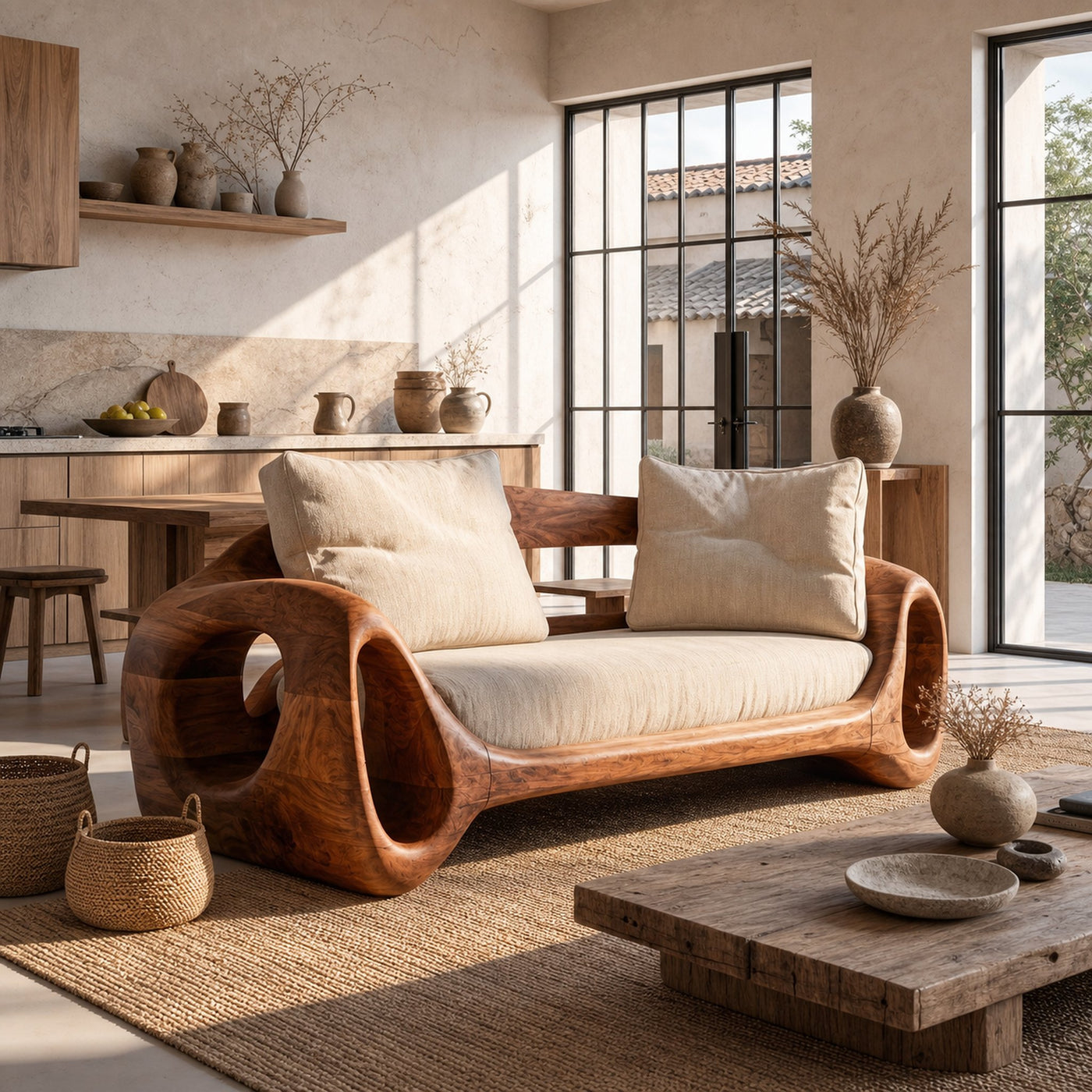 Organic Sofa Frame With Sculptural Circular Armrests For Living Room - product view 6