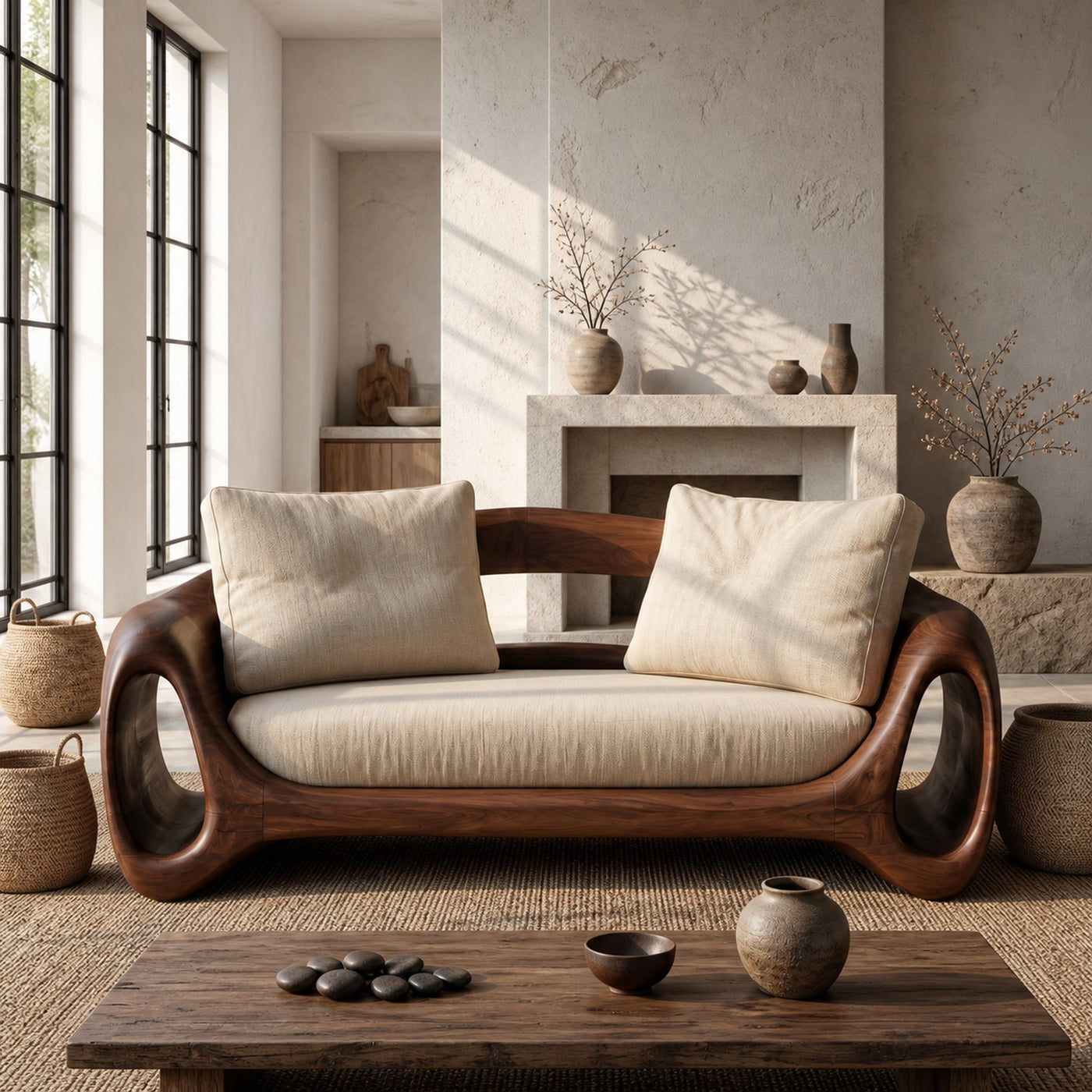 Organic Sofa Frame With Sculptural Circular Armrests For Living Room - product view 7