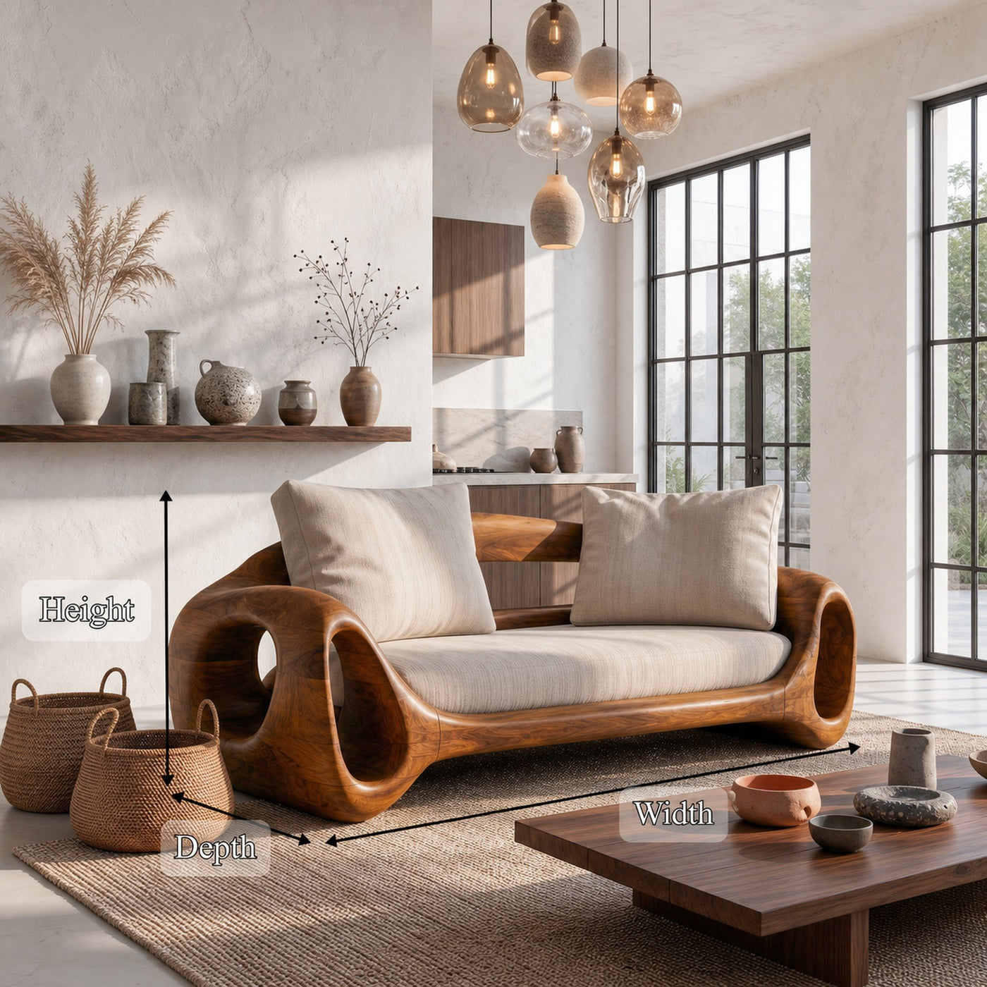 Organic Sofa Frame With Sculptural Circular Armrests For Living Room - product view 8