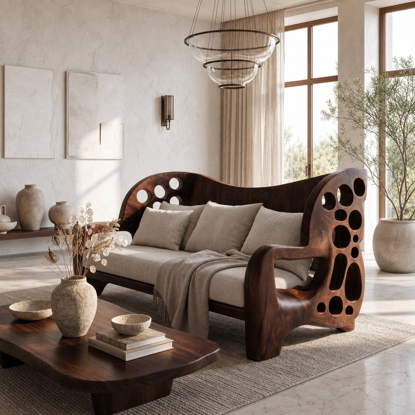 Organic Sofa Frame With Sculptural Openwork Armrests For Living Room - product view 7