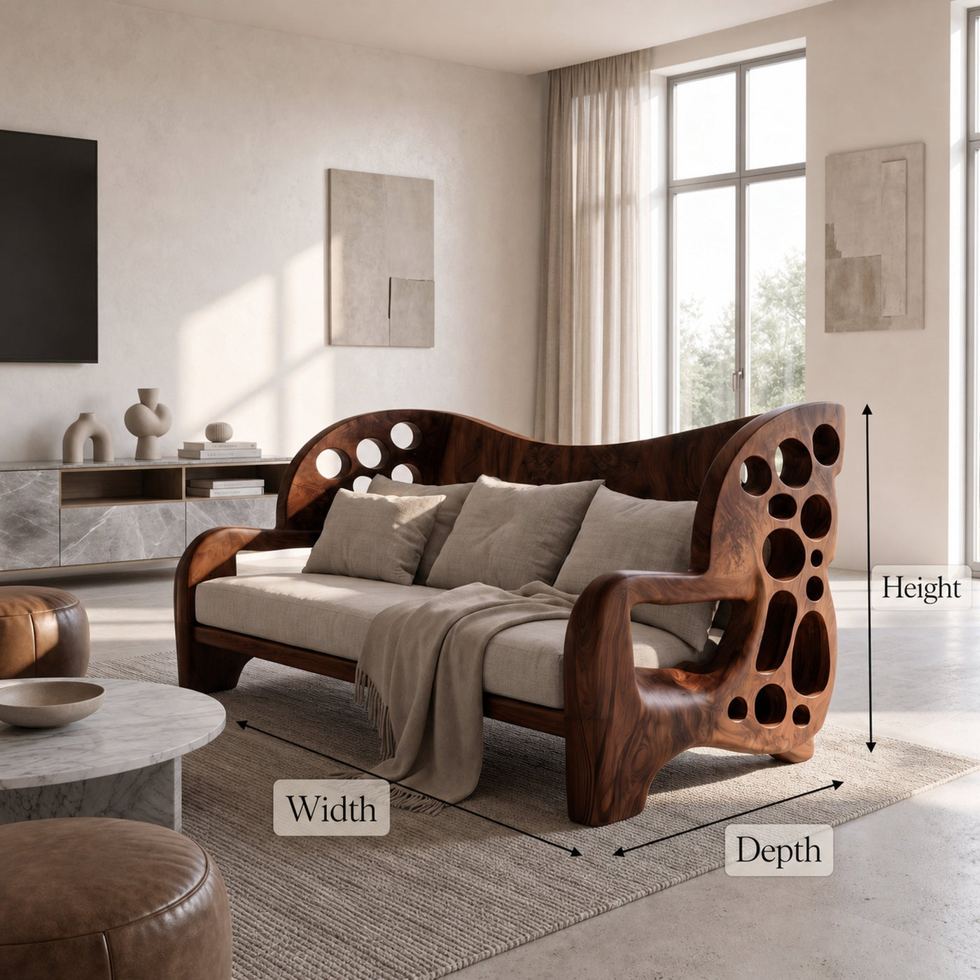 Organic Sofa Frame With Sculptural Openwork Armrests For Living Room - product view 8