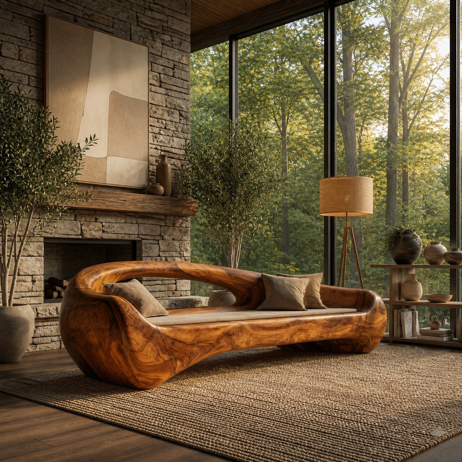 Organic Sofa Frame With Sculptural Solid Wood Design For Living Room