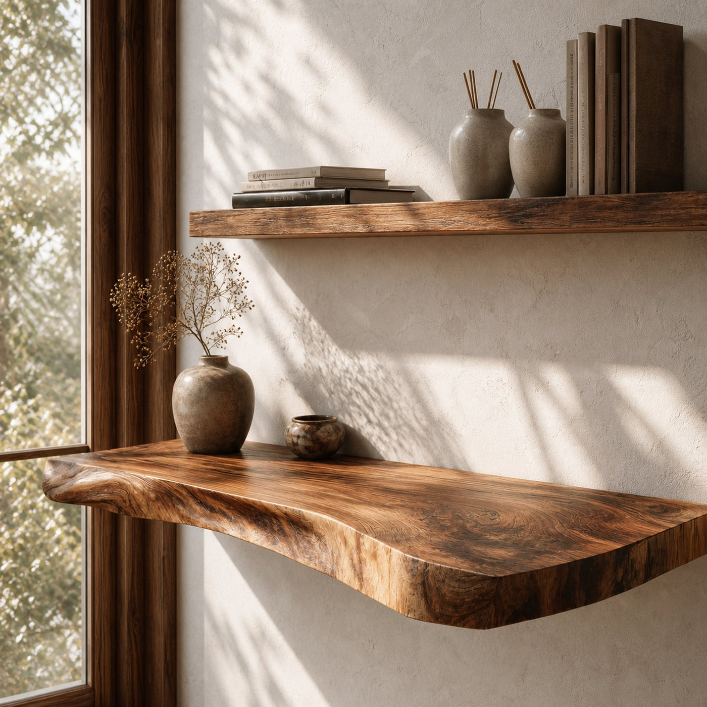 Organic Solid Wood Wall Mounted Desk Minimal Workspace Decor