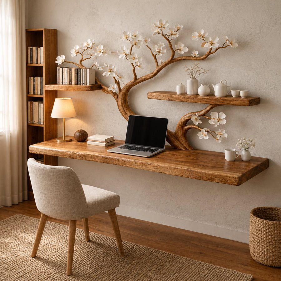 Organic Tree Branch Sculptural Wall Mounted Desk For Home Office