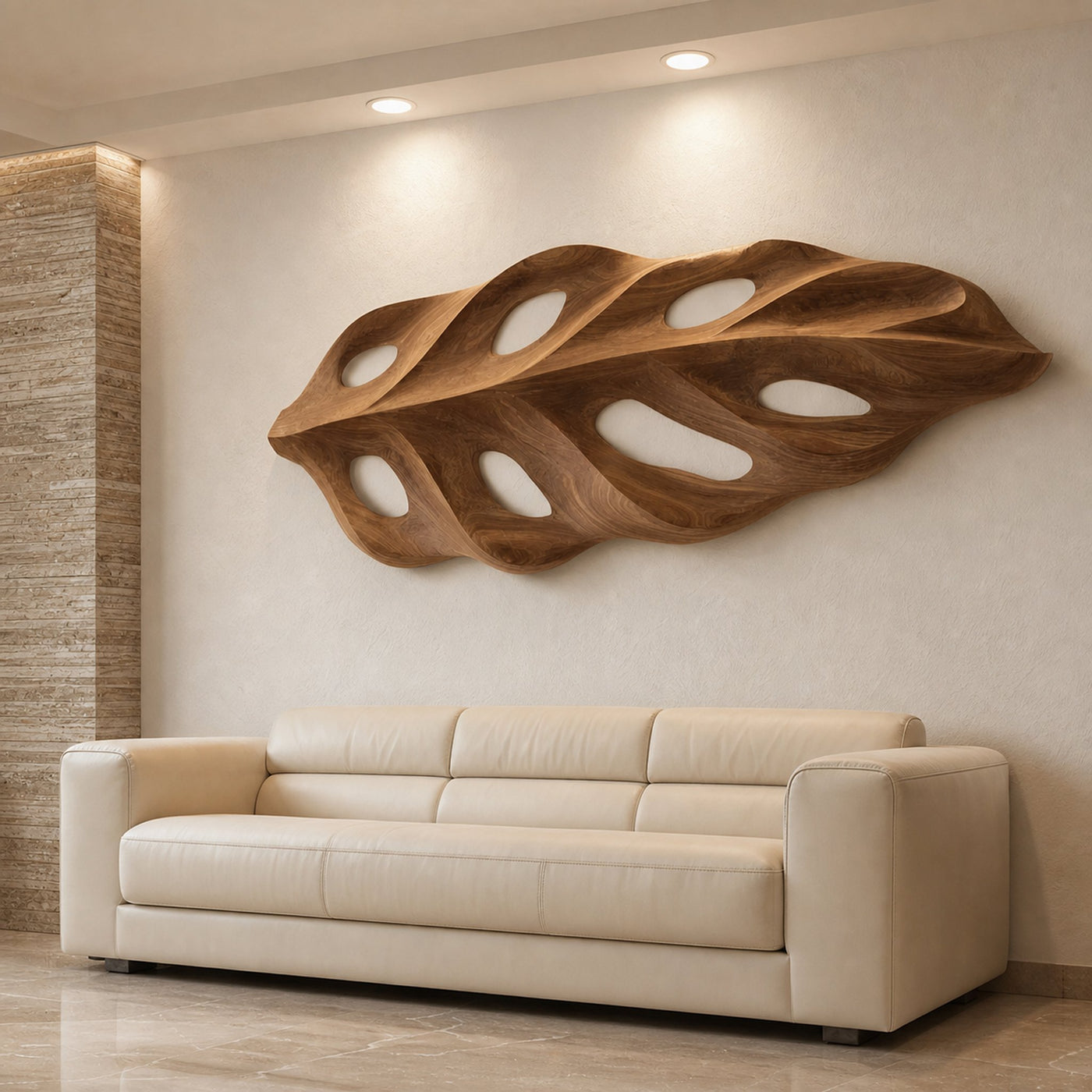 Organic Wall Art With Leaf Panel Design For Living Room
