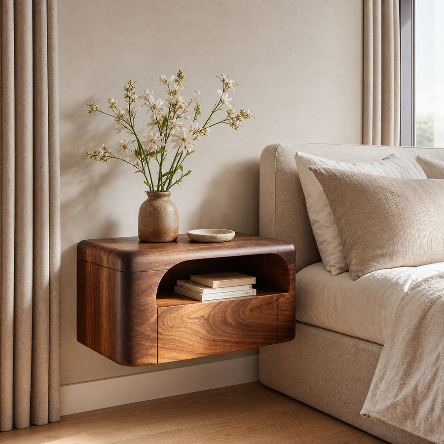 Organic Wall Mounted Bedside Table With Drawer For Bedroom