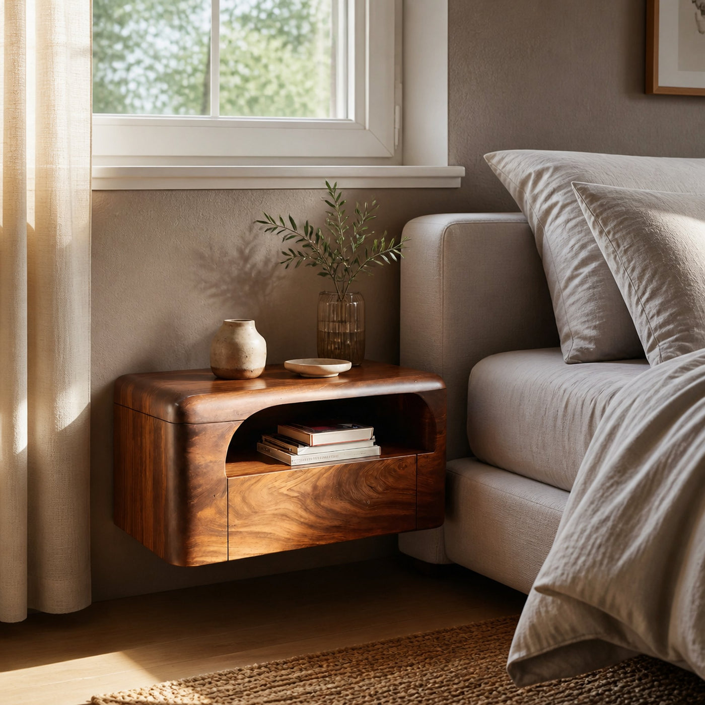 Organic Wall Mounted Bedside Table With Drawer For Bedroom - product view 6