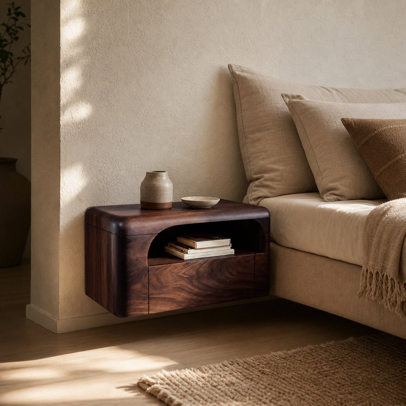 Organic Wall Mounted Bedside Table With Drawer For Bedroom - product view 7