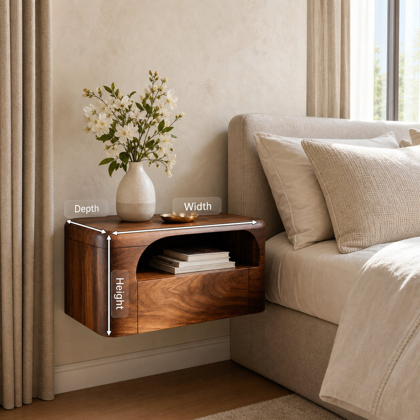 Organic Wall Mounted Bedside Table With Drawer For Bedroom - product view 8