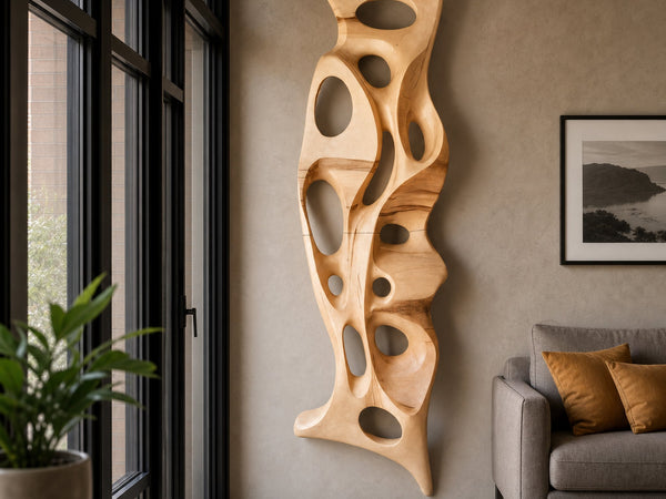 Organic Wall Sculpture Shelf Carved Display Piece For Living Room And Hallway