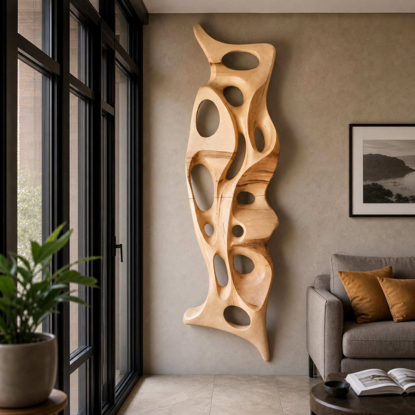 Organic Wall Sculpture Shelf Carved Display Piece For Living Room And Hallway