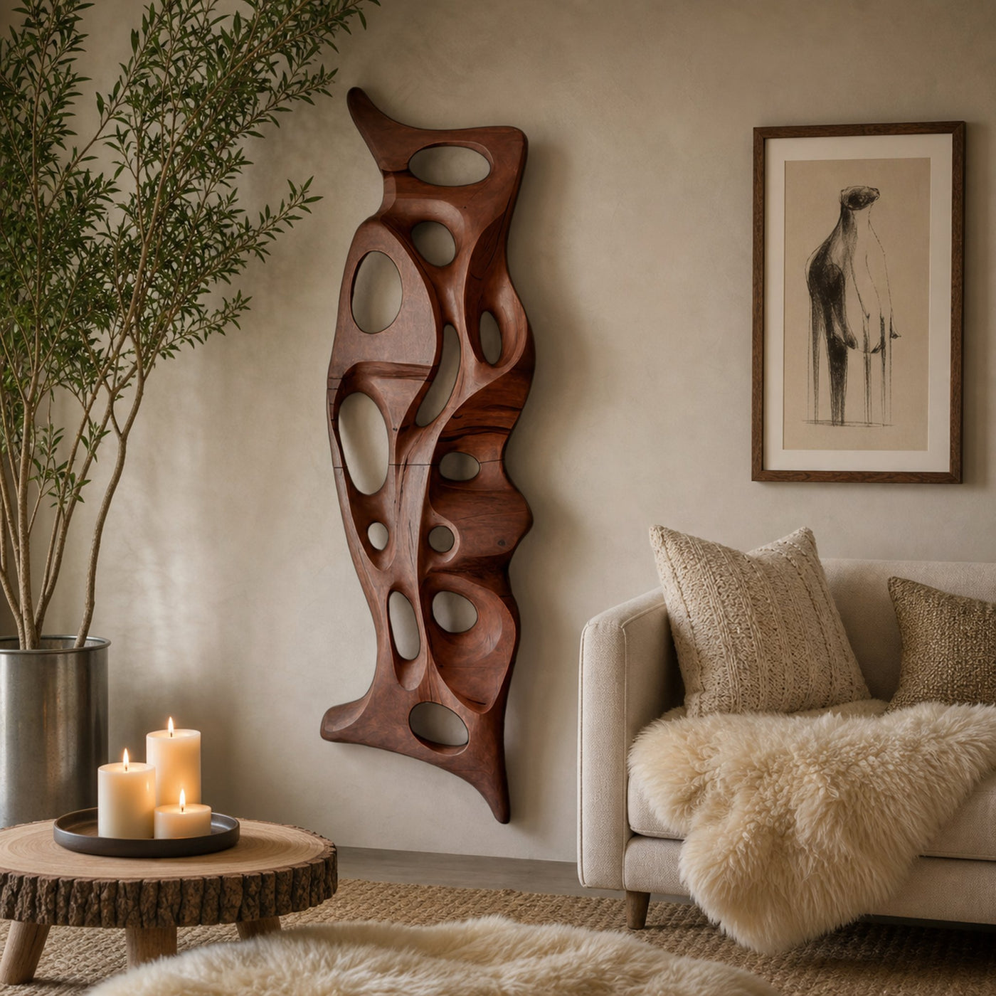 Organic Wall Sculpture Shelf Carved Display Piece For Living Room And Hallway - product view 6