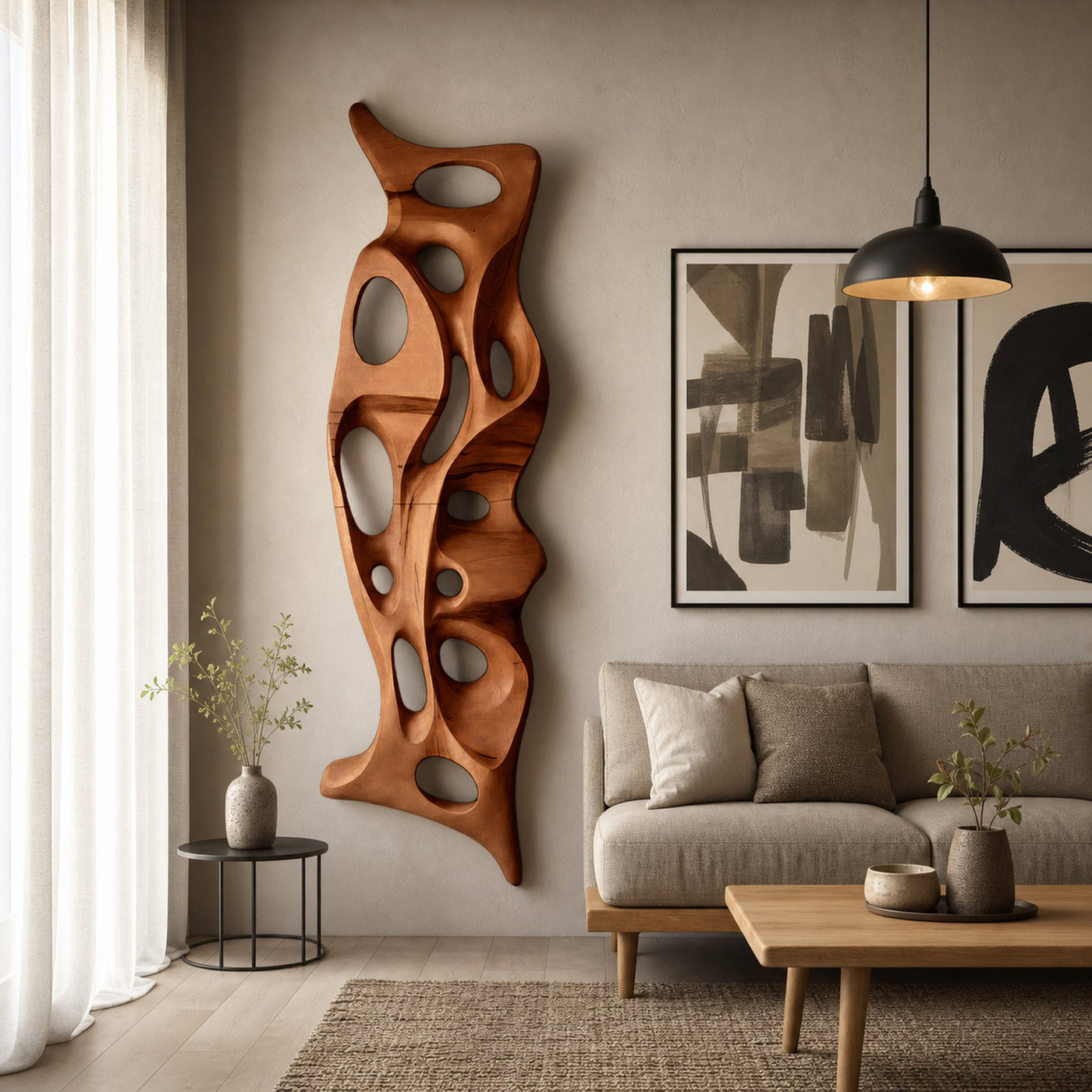 Organic Wall Sculpture Shelf Carved Display Piece For Living Room And Hallway - product view 7