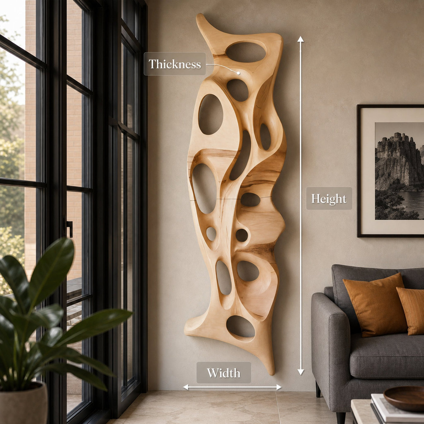 Organic Wall Sculpture Shelf Carved Display Piece For Living Room And Hallway - product view 8