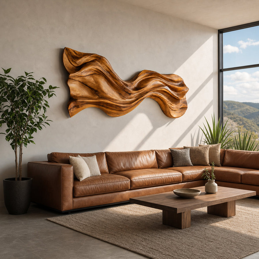 Organic Wave Sculpted Wood Wall Art For Modern Home