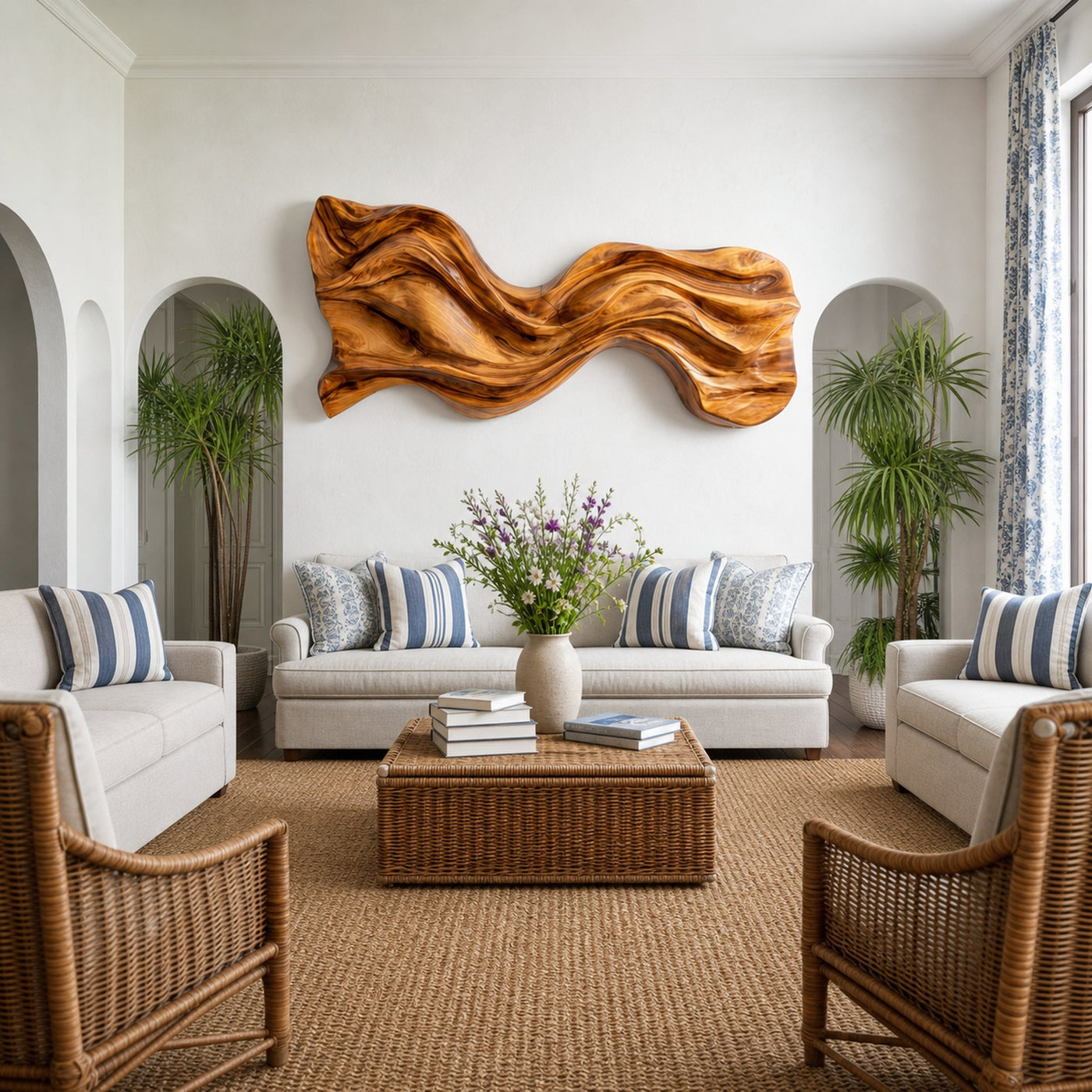 Organic Wave Sculpted Wood Wall Art For Modern Home