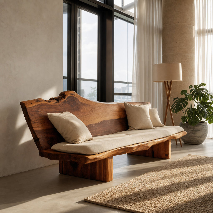 Organic Wood Sofa With Natural Edge Design For Home Decoration