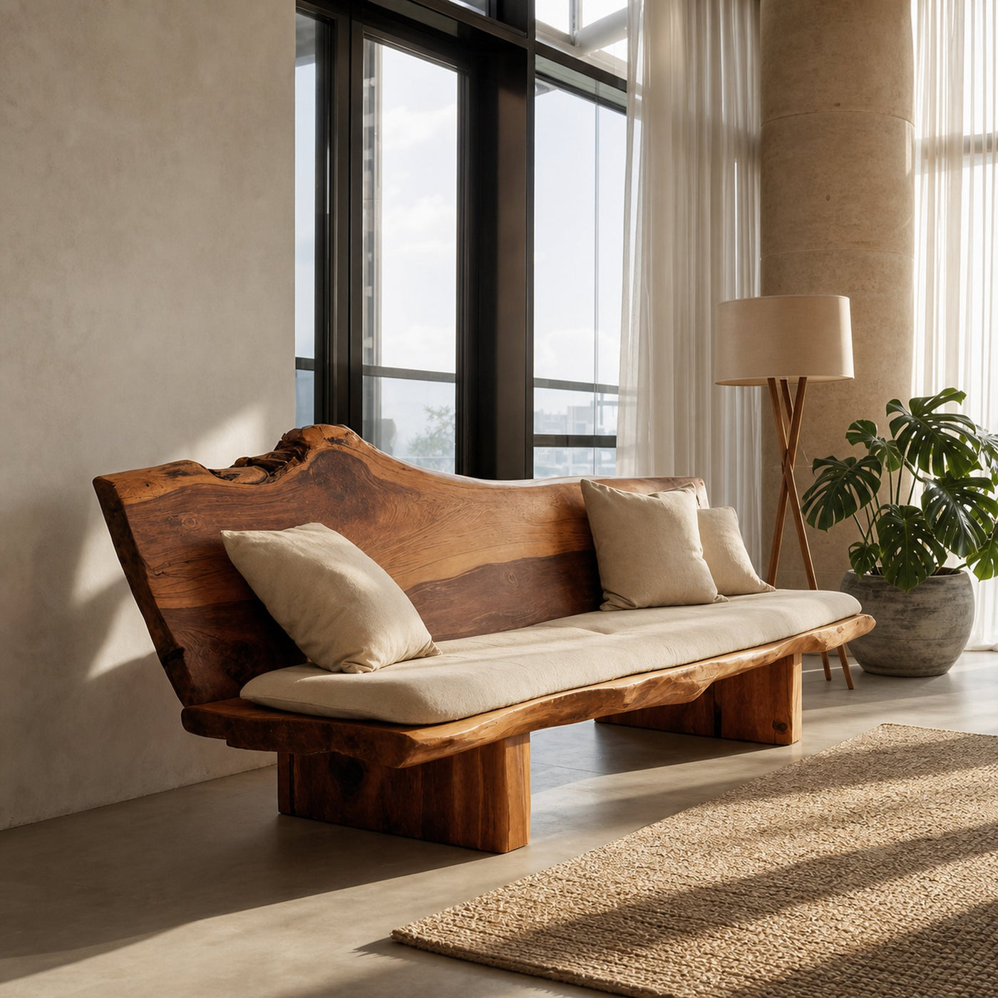 Organic Wood Sofa With Natural Edge Design For Home Decoration