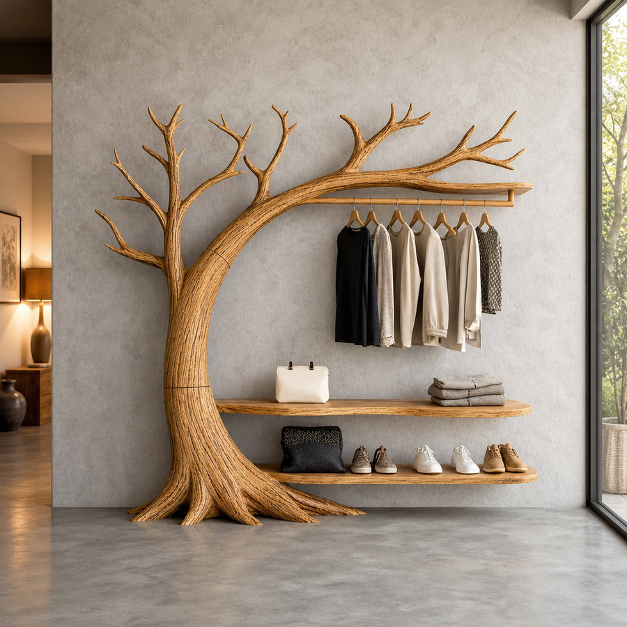 Organic Wood Tree Coat Rack Modern Living Room