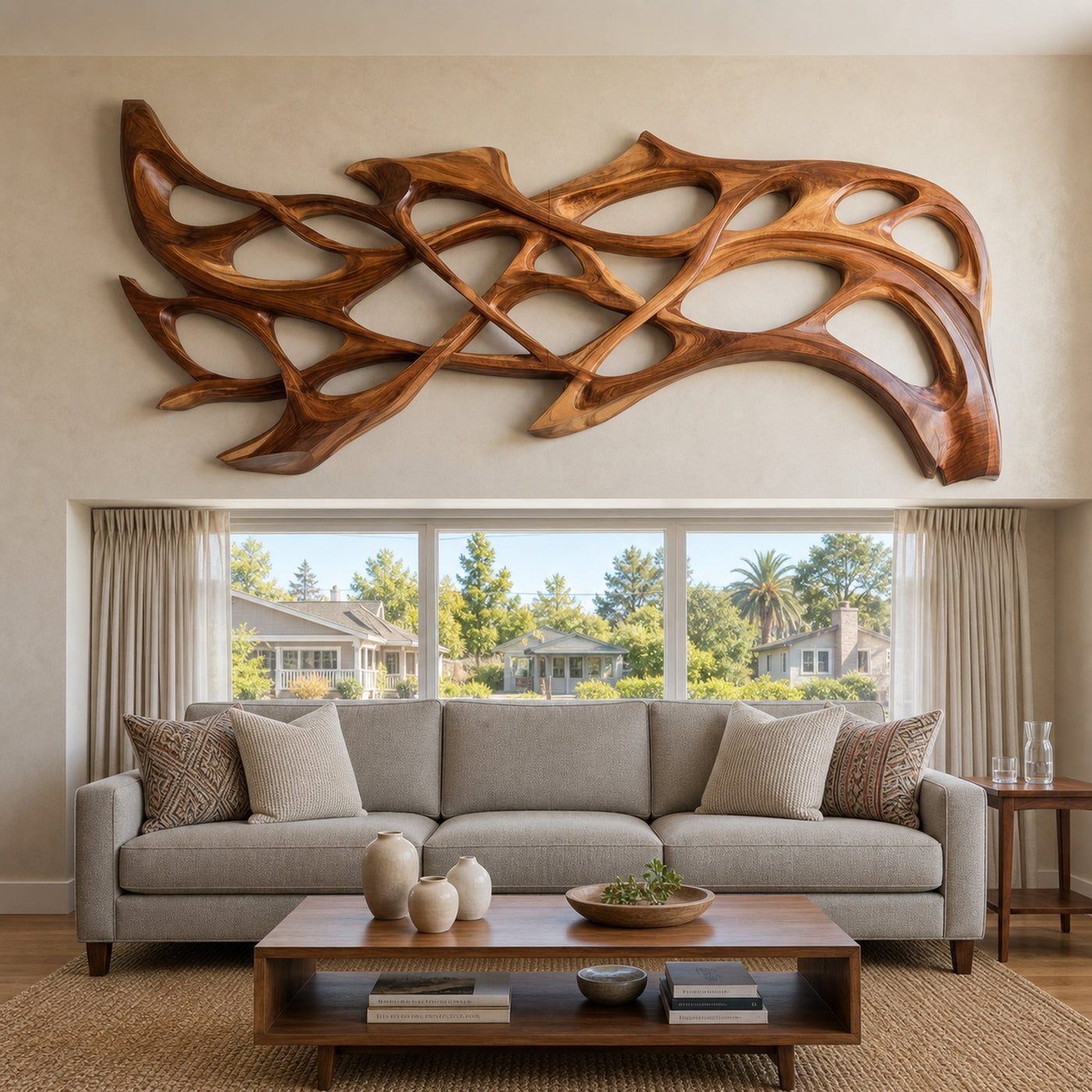 Organic Wood Wall Art Carved Design For Living Room Decor