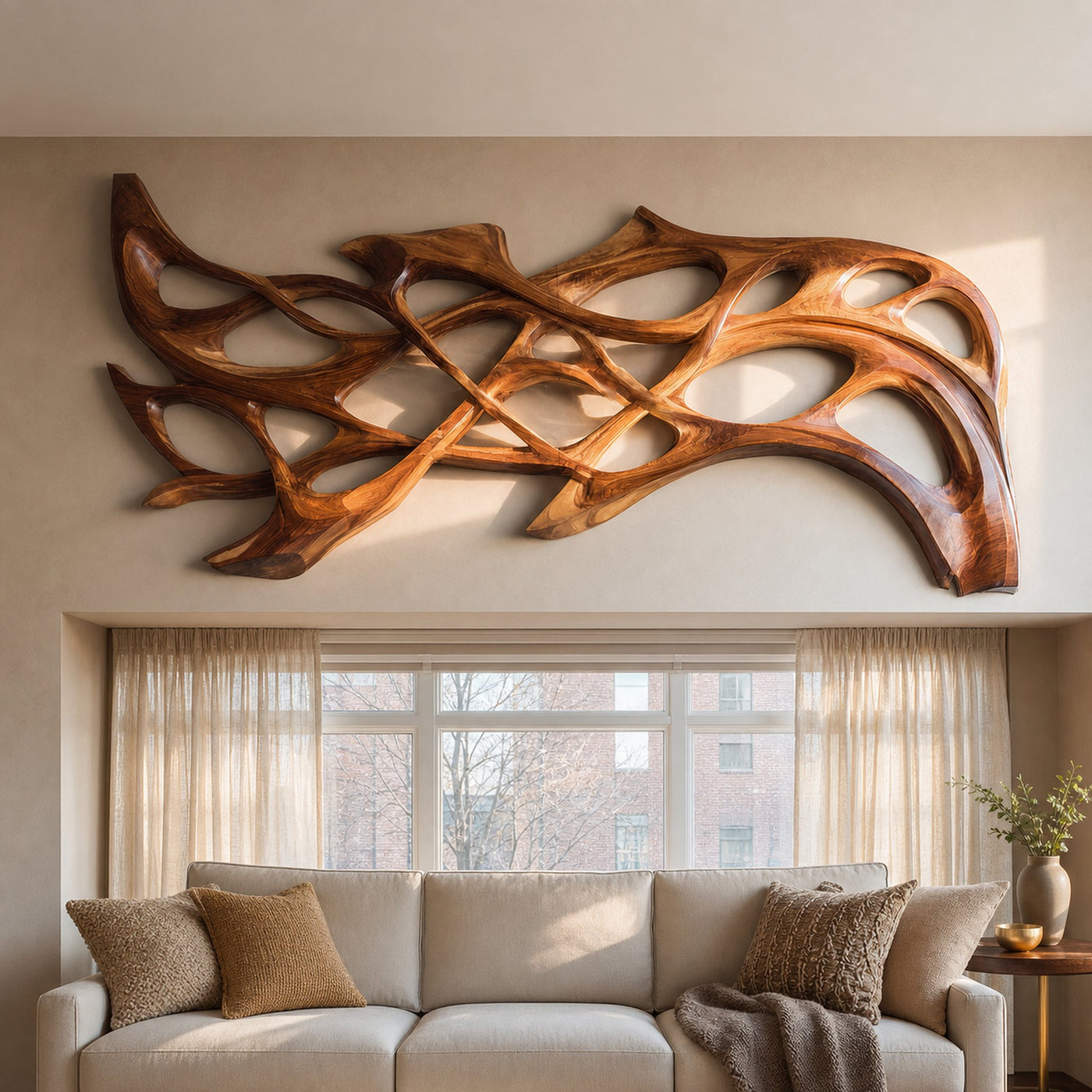 Organic Wood Wall Art Carved Design For Living Room Decor - product view 6