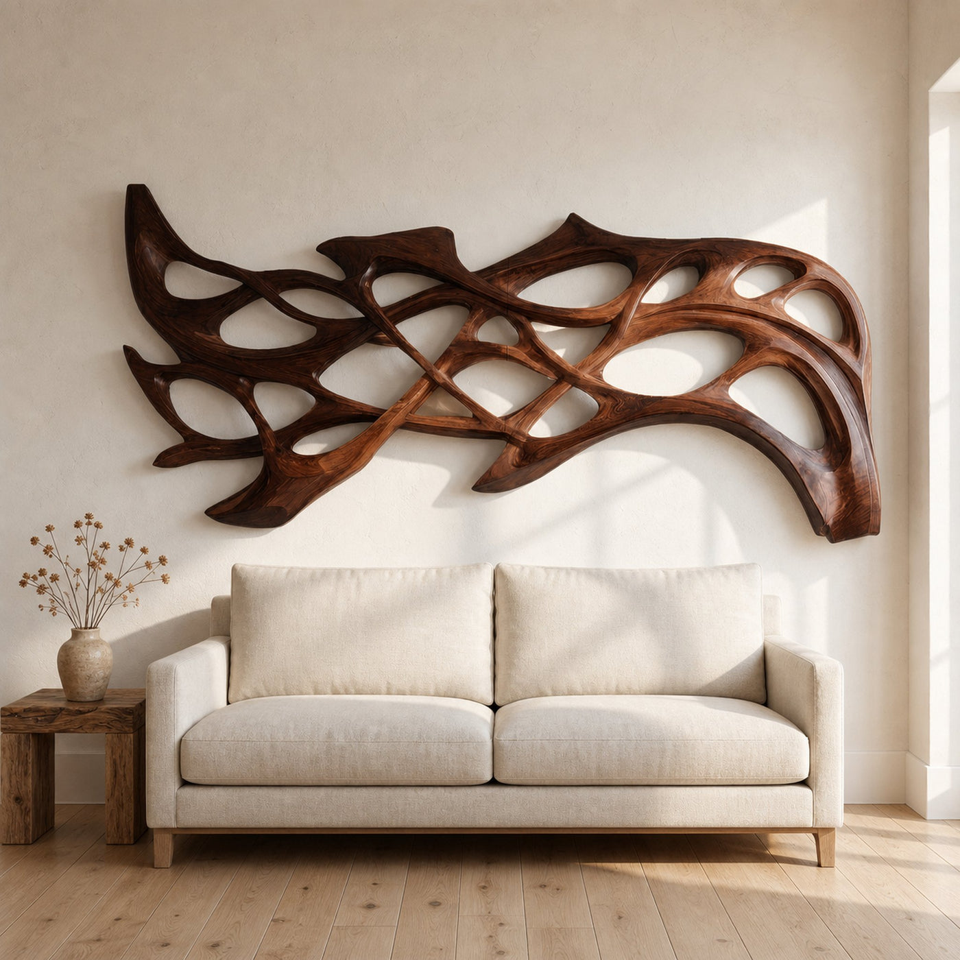 Organic Wood Wall Art Carved Design For Living Room Decor - product view 7