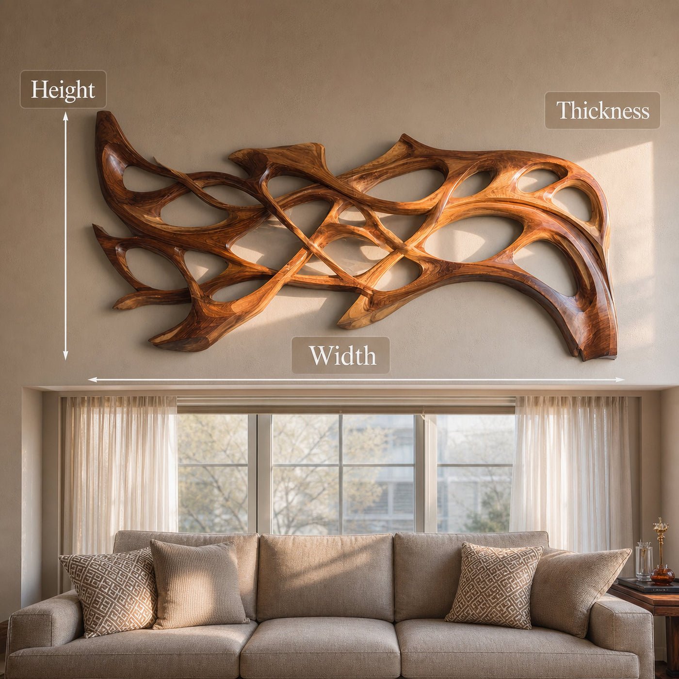 Organic Wood Wall Art Carved Design For Living Room Decor - product view 8