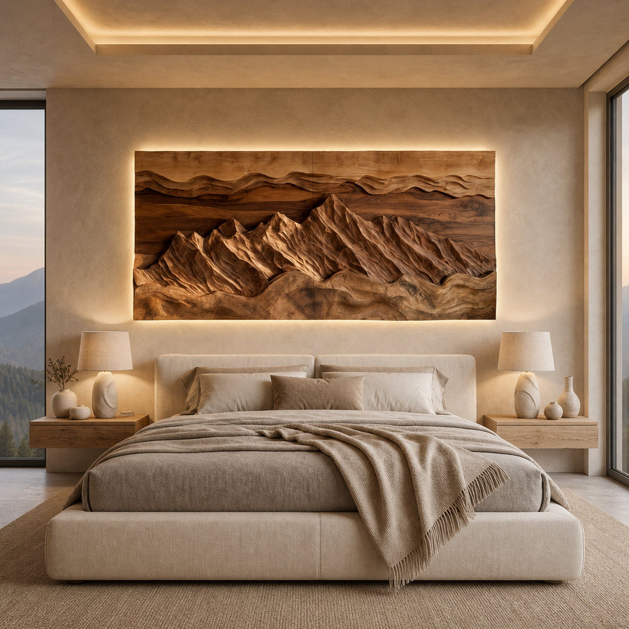 Organic Wood Wall Art Landscape Decor For Living Room