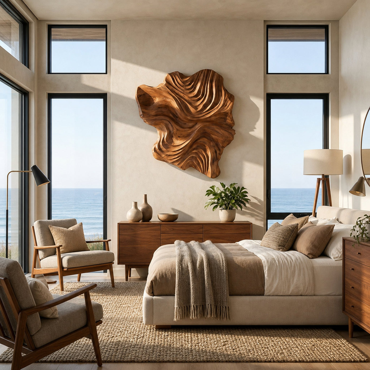 Organic Wood Wall Art Wave Design For Luxury Living Room - product view 6