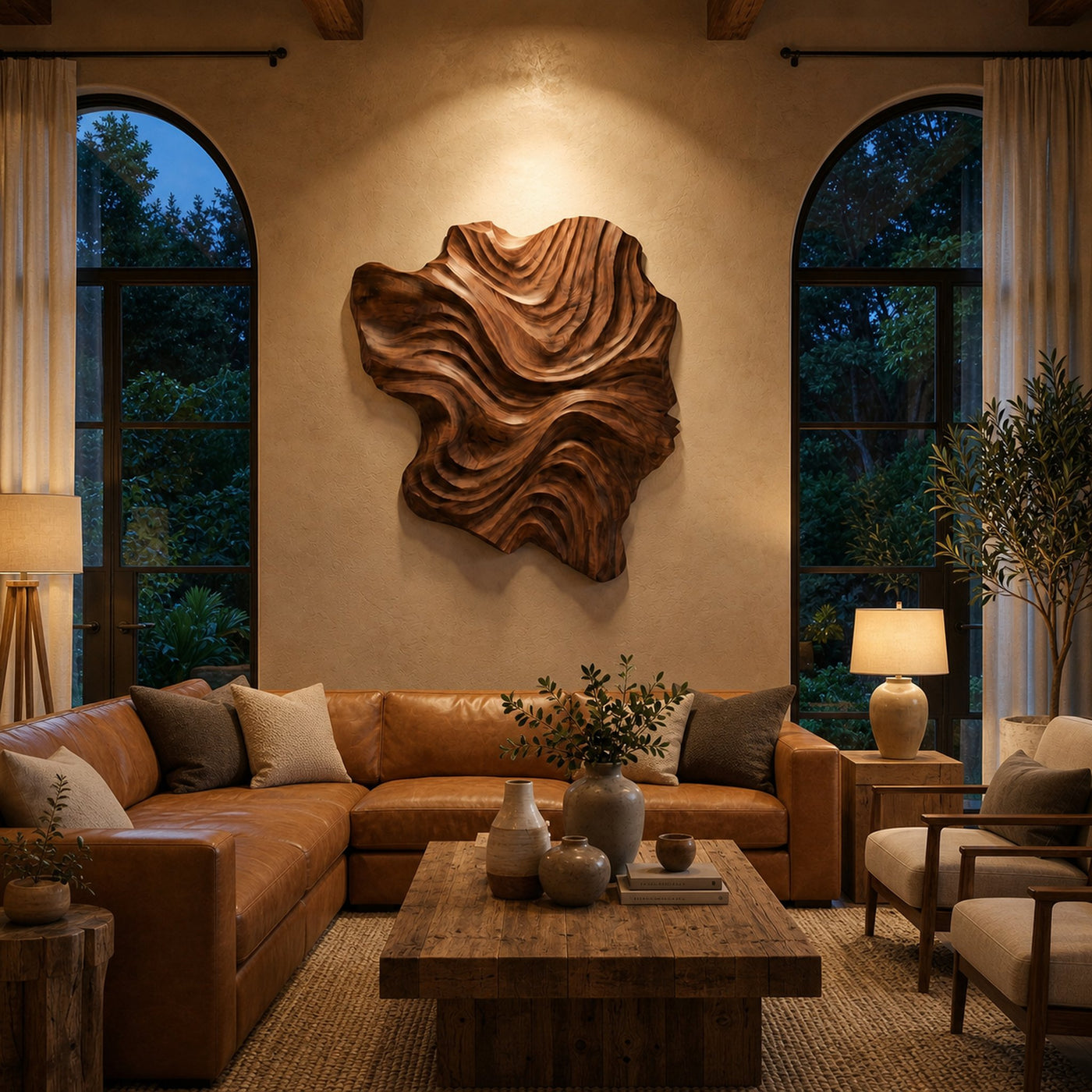 Organic Wood Wall Art Wave Design For Luxury Living Room - product view 7