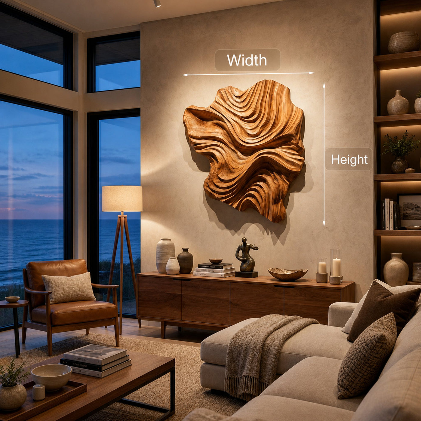 Organic Wood Wall Art Wave Design For Luxury Living Room - product view 8