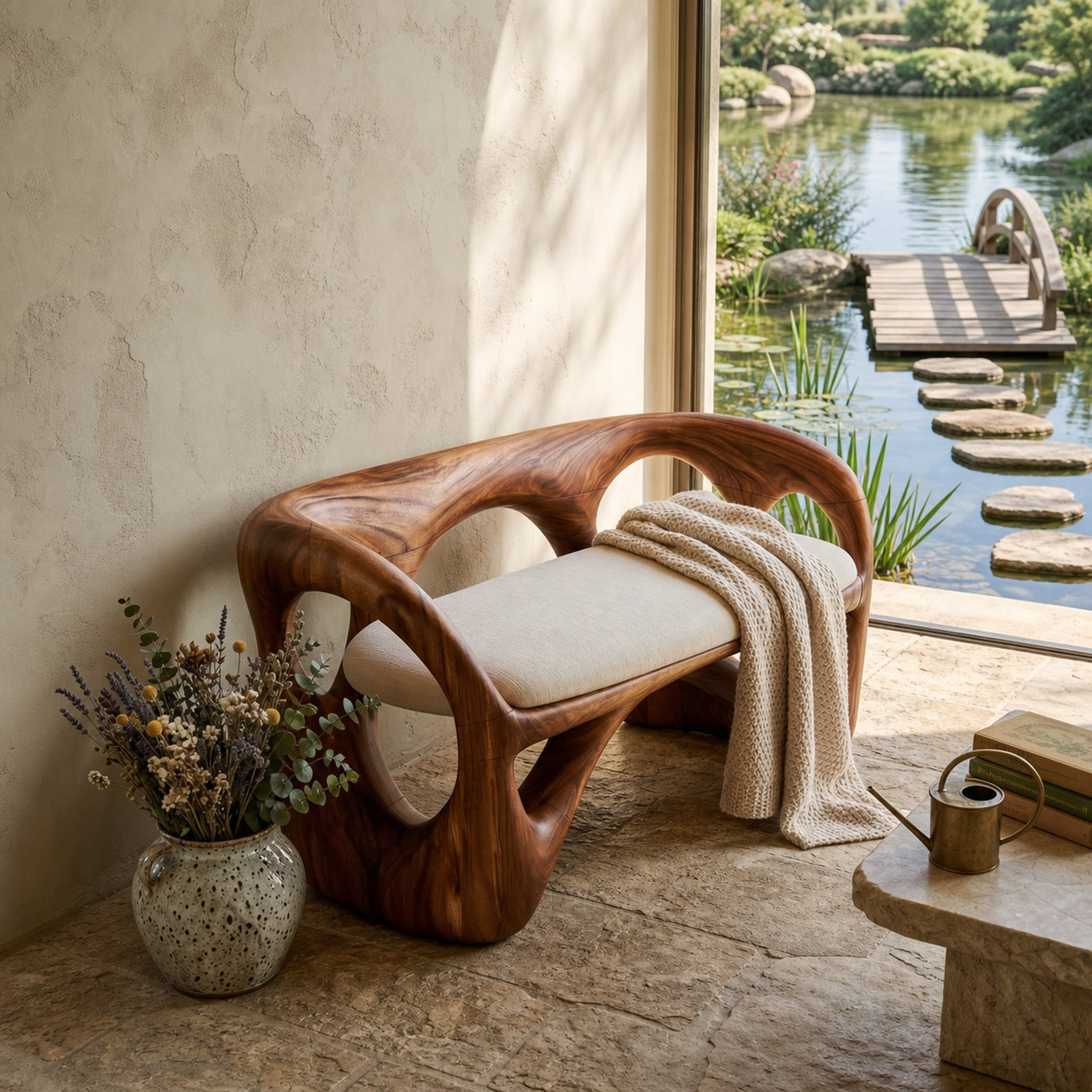 Organic Wooden Bench Contemporary Sunroom - product view 6