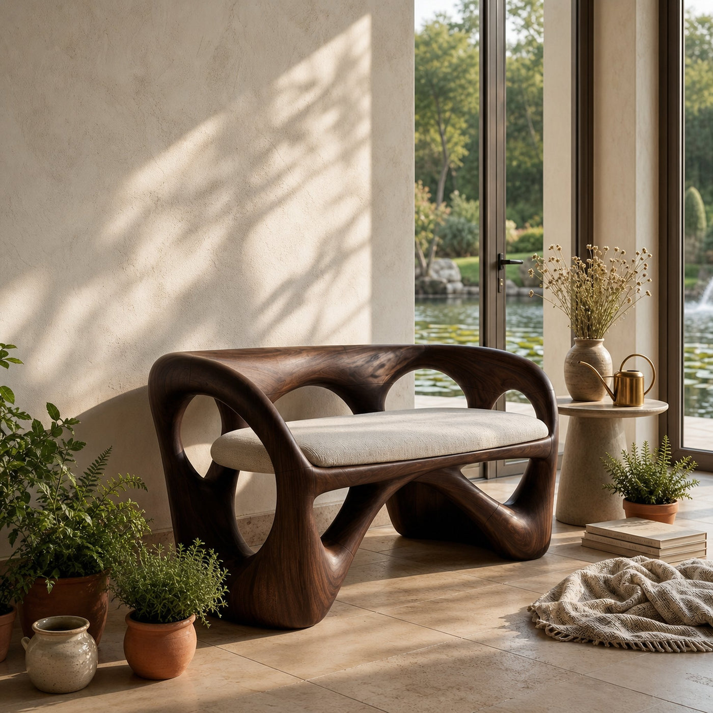 Organic Wooden Bench Contemporary Sunroom - product view 7