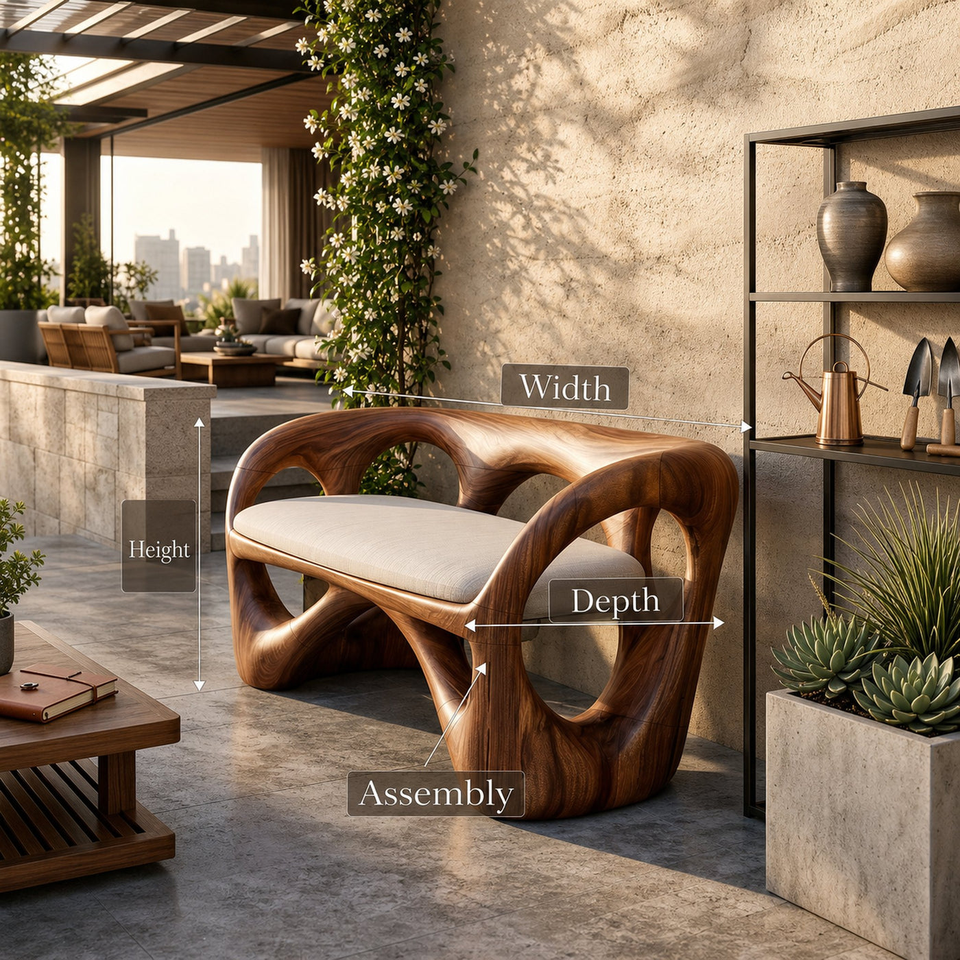 Organic Wooden Bench Contemporary Sunroom - product view 8