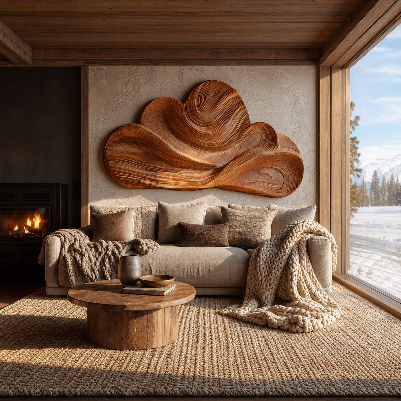 Organic Wooden Cloud Wall Art For Japandi Interior - product view 6