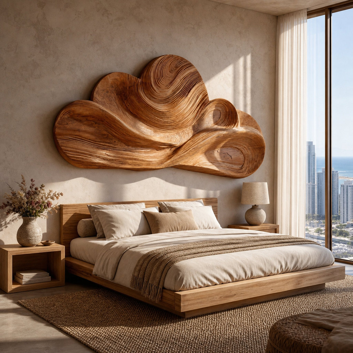 Organic Wooden Cloud Wall Art For Japandi Interior - product view 7