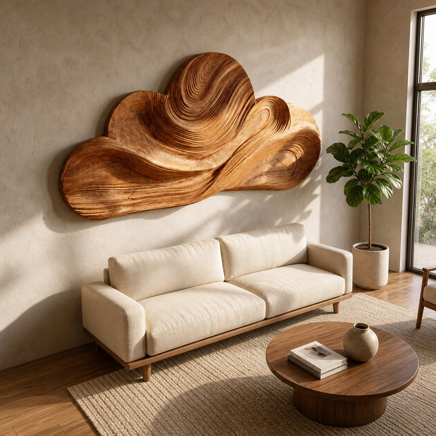 Organic Wooden Cloud Wall Art For Japandi Interior - product view 8