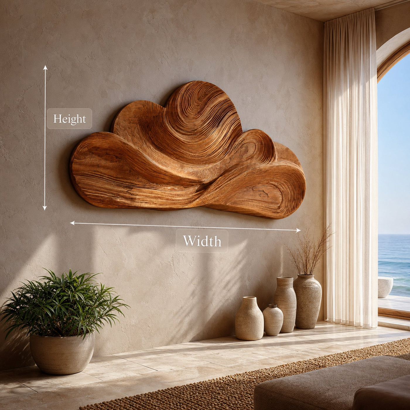 Organic Wooden Cloud Wall Art For Japandi Interior - product view 9