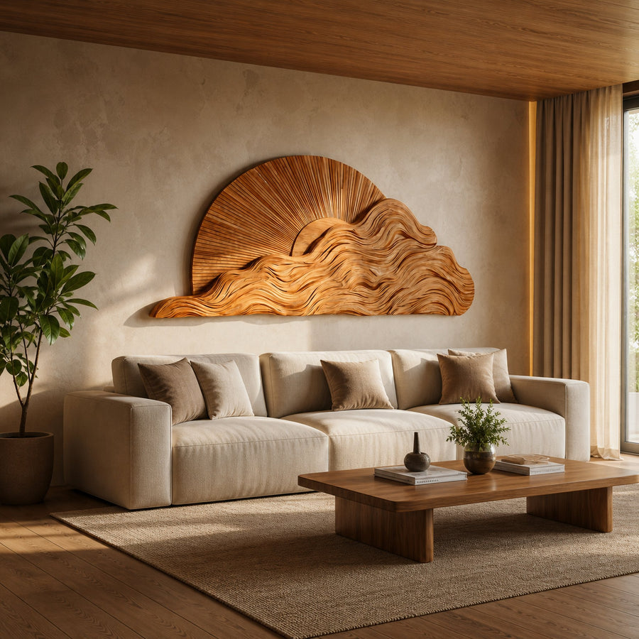 Organic Wooden Cloud Wall Art For Modern Bedroom