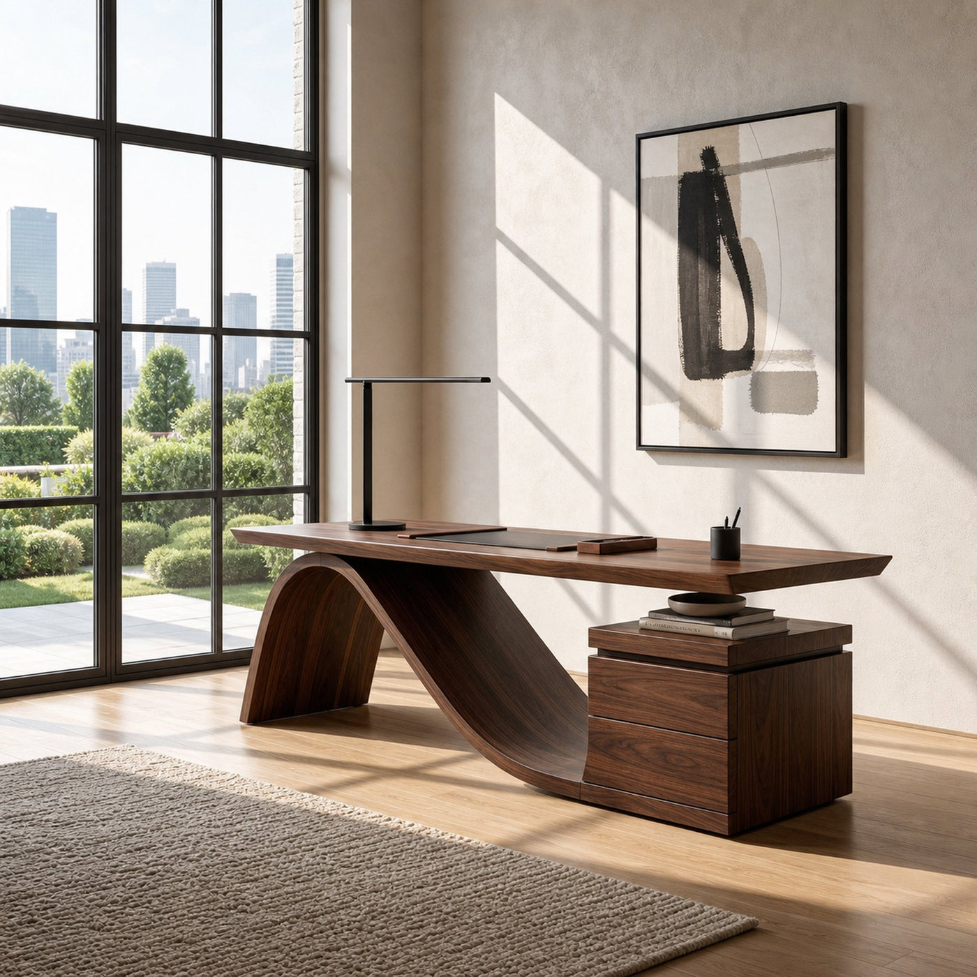 Organic Wooden Desk With Undulating Base For Home Office - product view 7